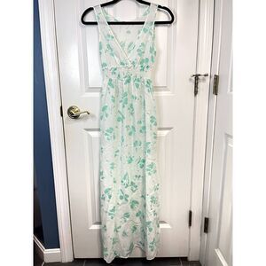 Vintage Green & White Floral Lightweight Wrap Maxi Dress Size XS